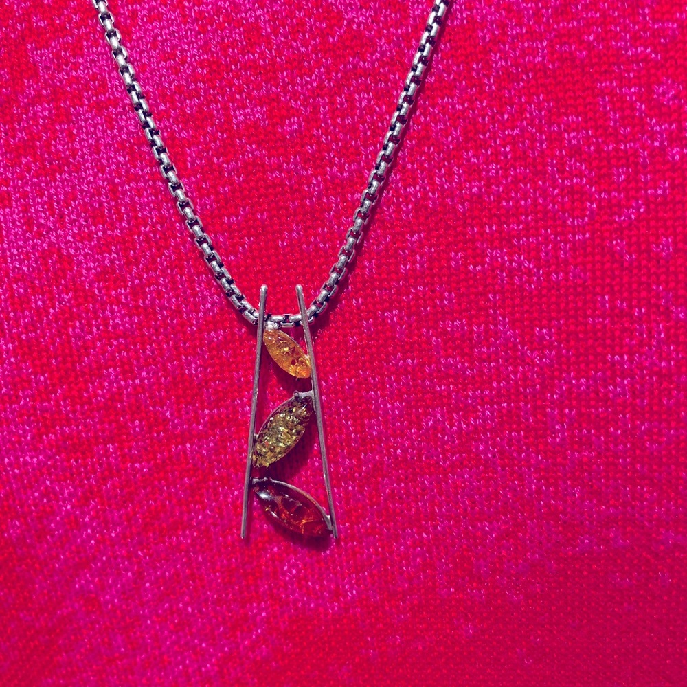 Amber stones sterling silver charm